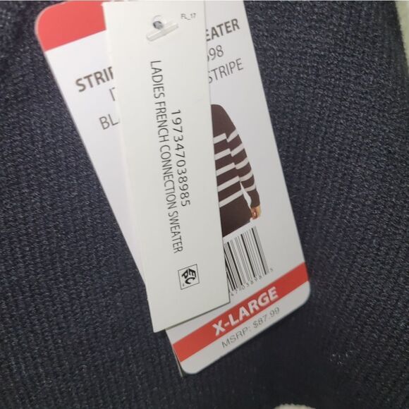 French Connection Essentials Women's Striped  Sweater Black Ground  XL NWT - Picture 5 of 6